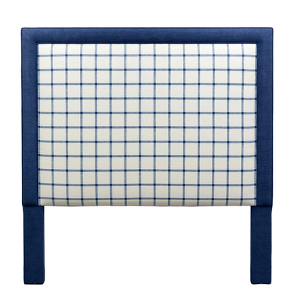 The Lorraine Queen Headboard - Navy Plaid Fabric - Navy Trim