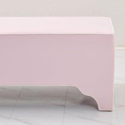Custom Upholstered Bench in Powder Pink Woven Fabric