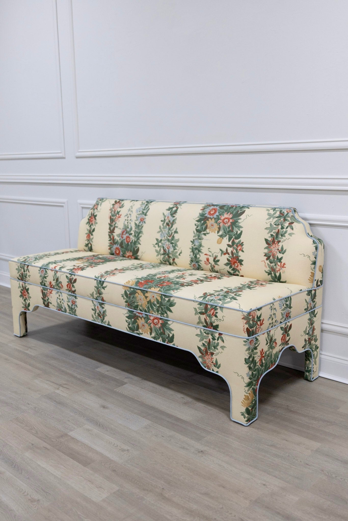 The Helena Banquette – Malmaison Jardin - Sky Blue Piping