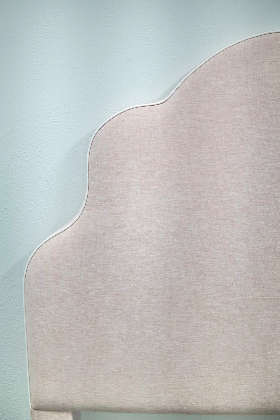 65”H Queen Headboard Only - Pale Pink Chenille Fabric - White Trim