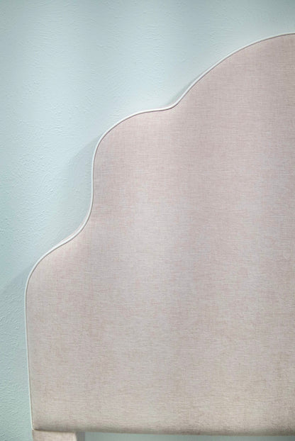65”H Queen Headboard Only - Pale Pink Chenille Fabric - White Trim