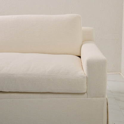 Luxe Feather-Seat Skirted Sofa in Upholstery Linen Fabric – Custom Built