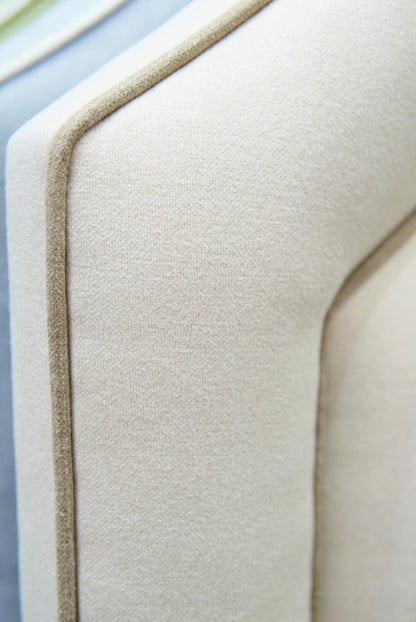 65"H King Headboard in Oat Meal Woven Fabric - Mushroom Trim