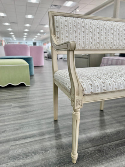 Italian Carved Upholstered Bench in Schumacher Fabric