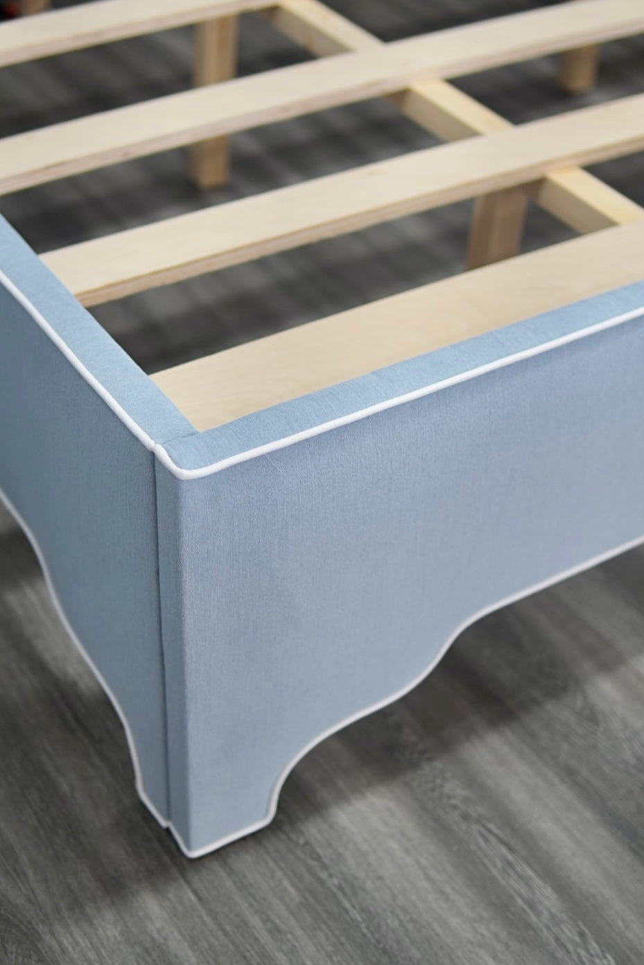 65"H King Bed  - Ashley Blue Chenille Fabric
