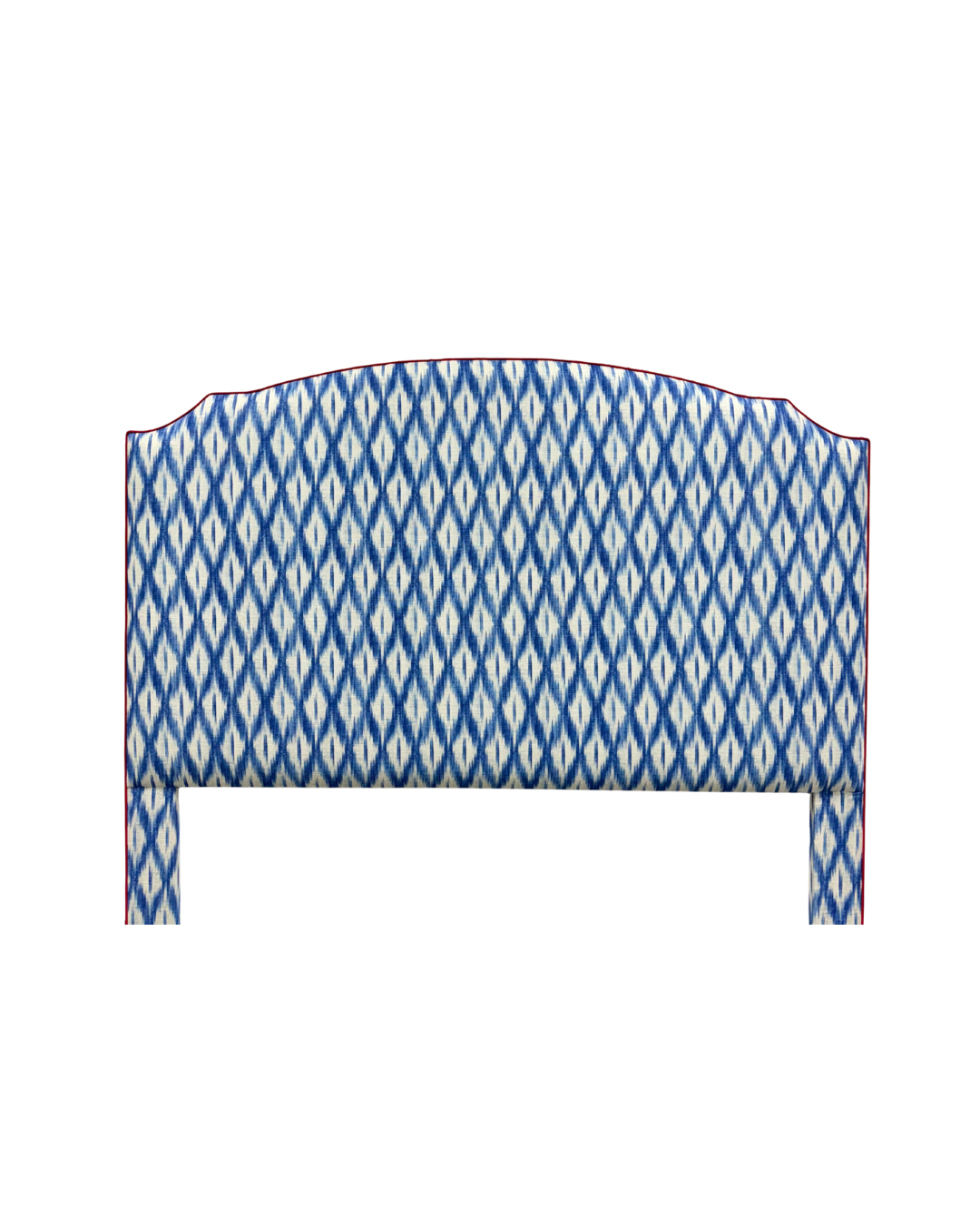 65"H King Headboard in Blue Ikat Fabric - Red Trim