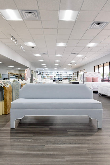 The Helena Banquette – Light Blue Crypton Fabric, White Piping