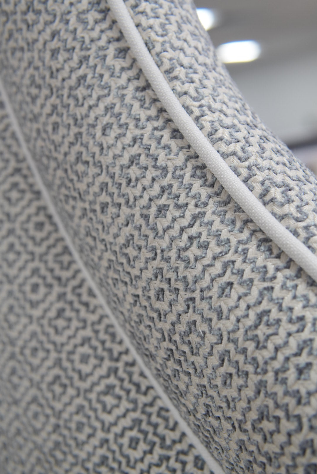 The Addison Queen Bed - Geometric Grey Fabric - White Trim