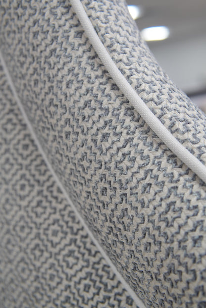 The Addison Queen Bed - Geometric Grey Fabric - White Trim