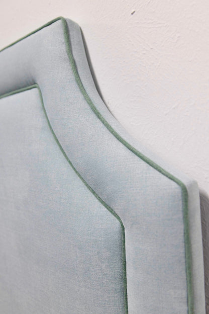 The Addison King Headboard - Seafoam Green Woven Fabric - Sage Green Trim