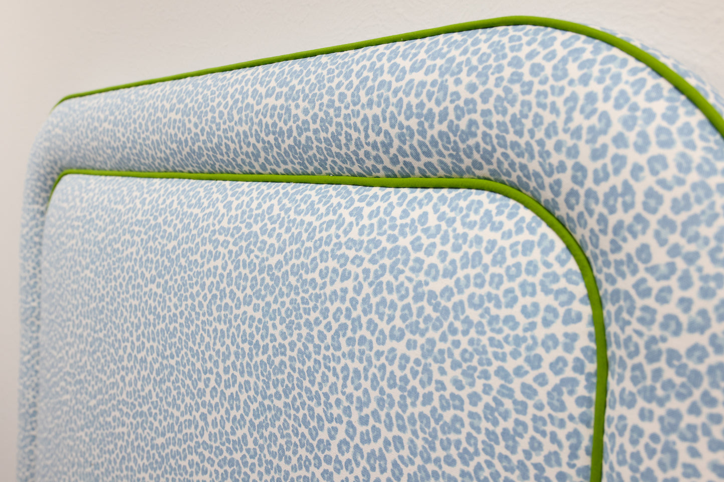 The Lorraine Twin Headboard - Animal Print Fabric - Green Trim
