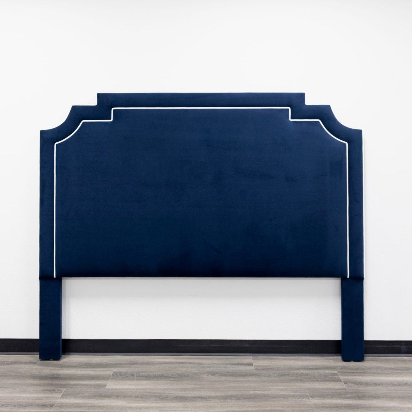 The Martha King Headboard - Performance Velvet Fabric in Navy - White Trim
