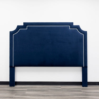 The Martha King Headboard - Performance Velvet Fabric in Navy - White Trim