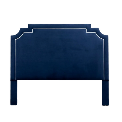 The Martha King Headboard - Performance Velvet Fabric in Navy - White Trim