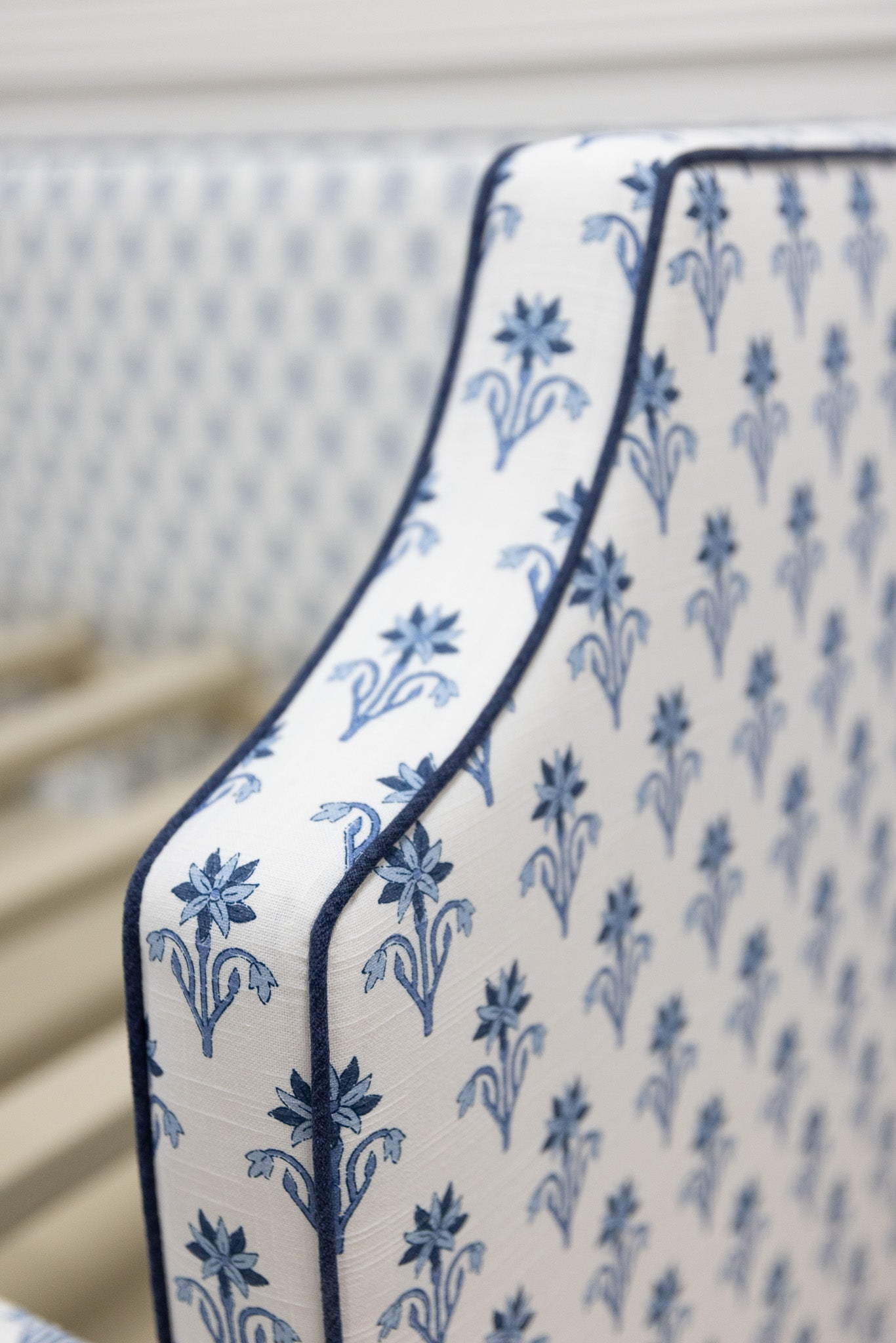 The Addison Twin Trundle Daybed - Lobelia Blues Fabric - Navy Trim