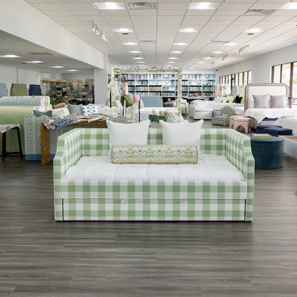 The Addison Twin Trundle Daybed - Buffalo Sage Green Fabric - White Trim