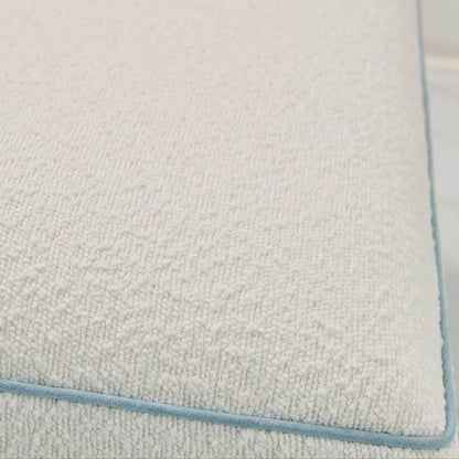 Scalloped Ottoman / Coffee table in White Boucle Fabric - Sky Blue Trim
