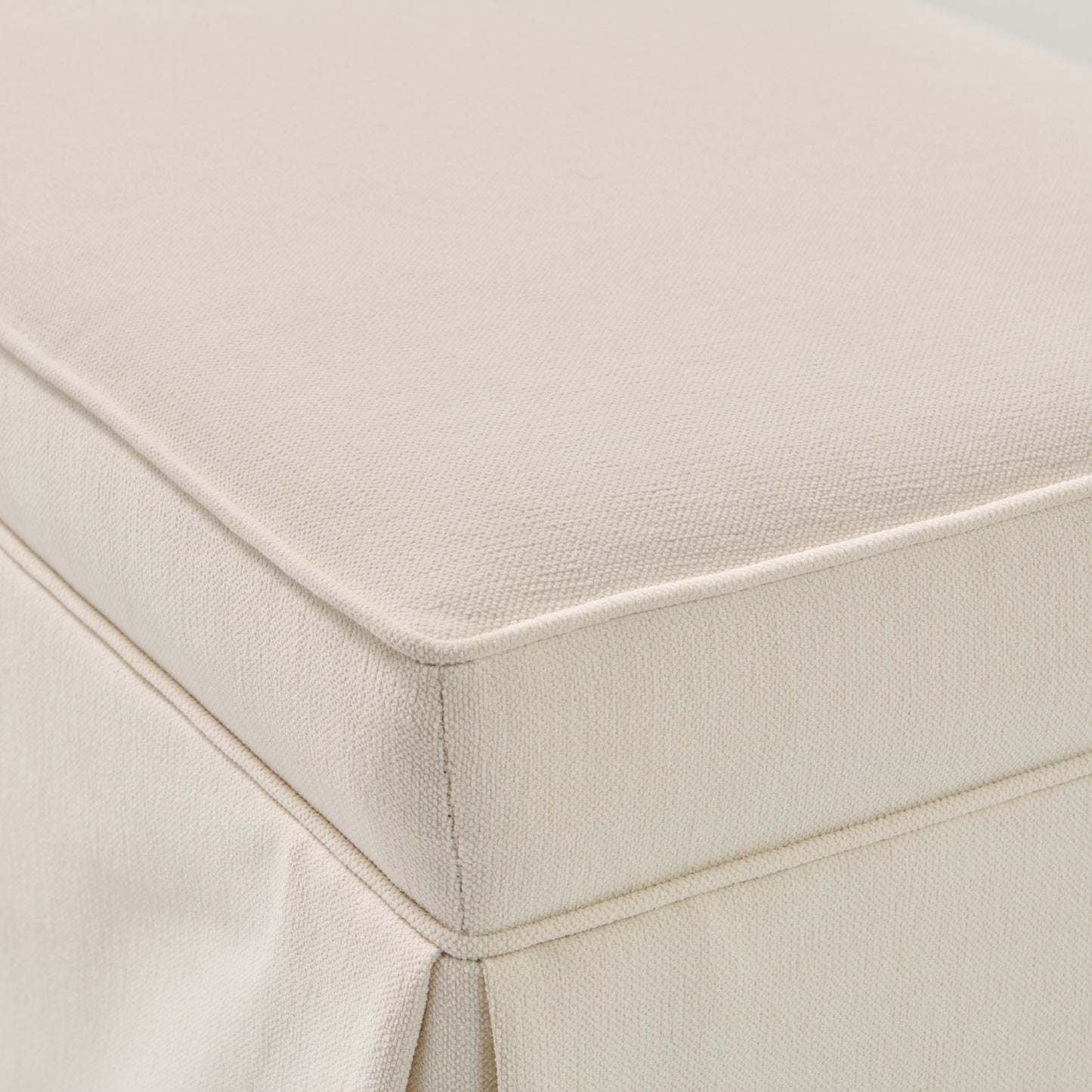 60"L Custom Skirted Bench - Off White Woven Fabric