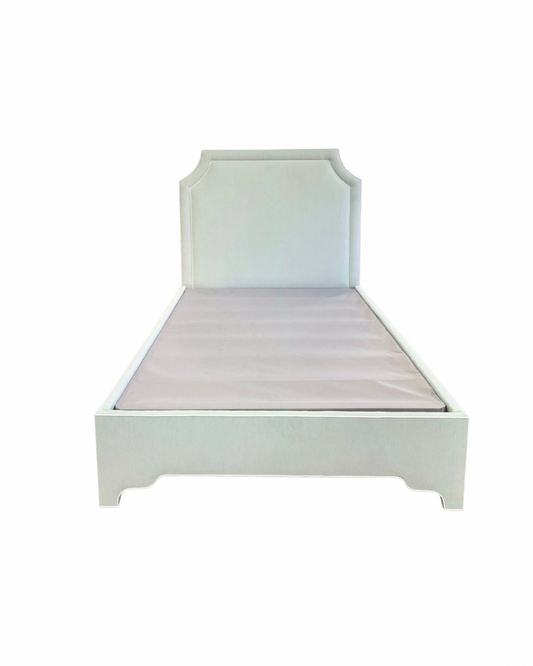 65”H Queen Upholstered Platform Bed - Seafoam Green Woven - White Trim