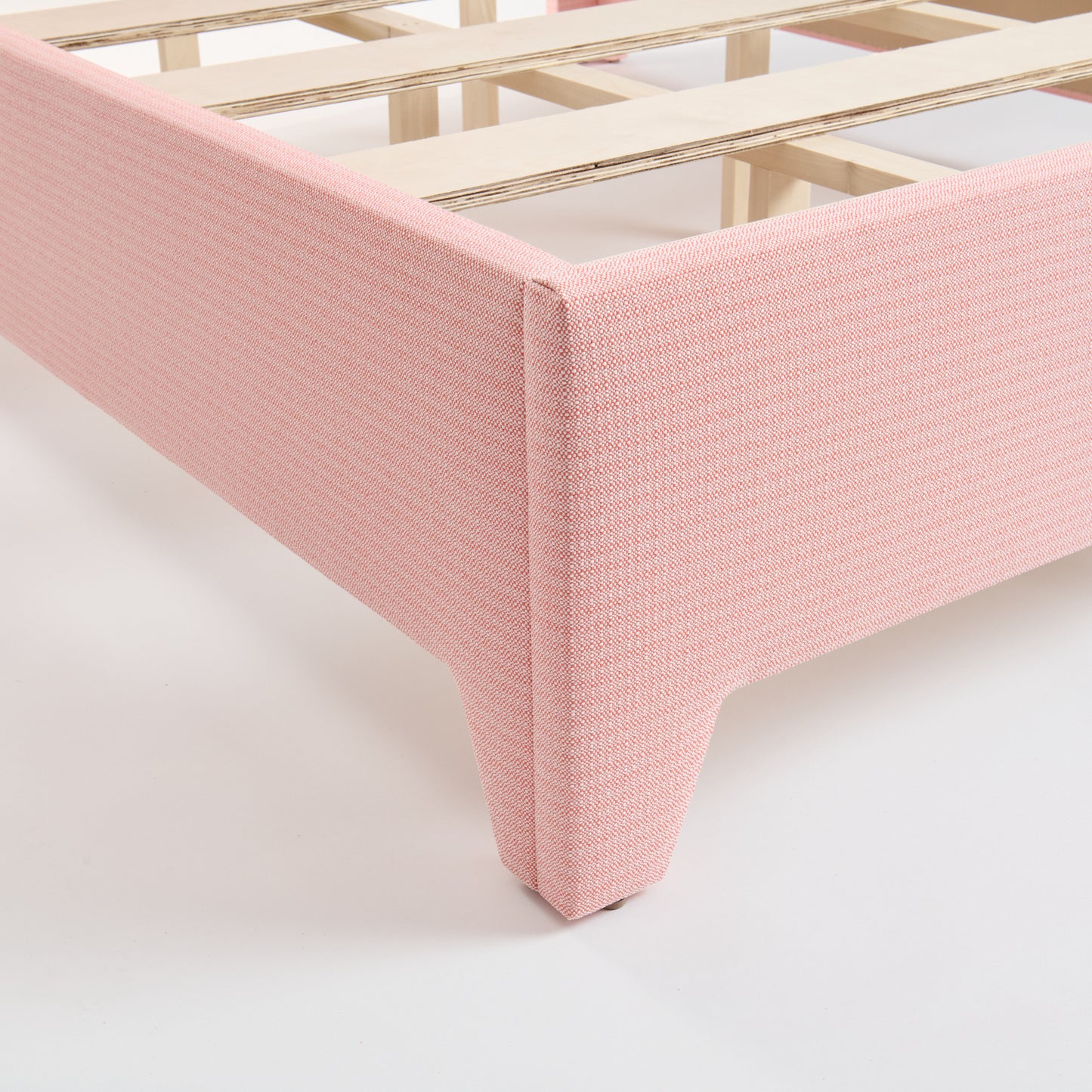 The Celeste Queen Bed - Performance Coral Linen Fabric - Pear Green Trim