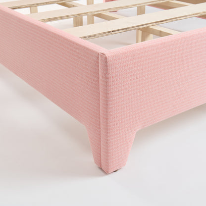 The Celeste Queen Bed - Performance Coral Linen Fabric - Pear Green Trim