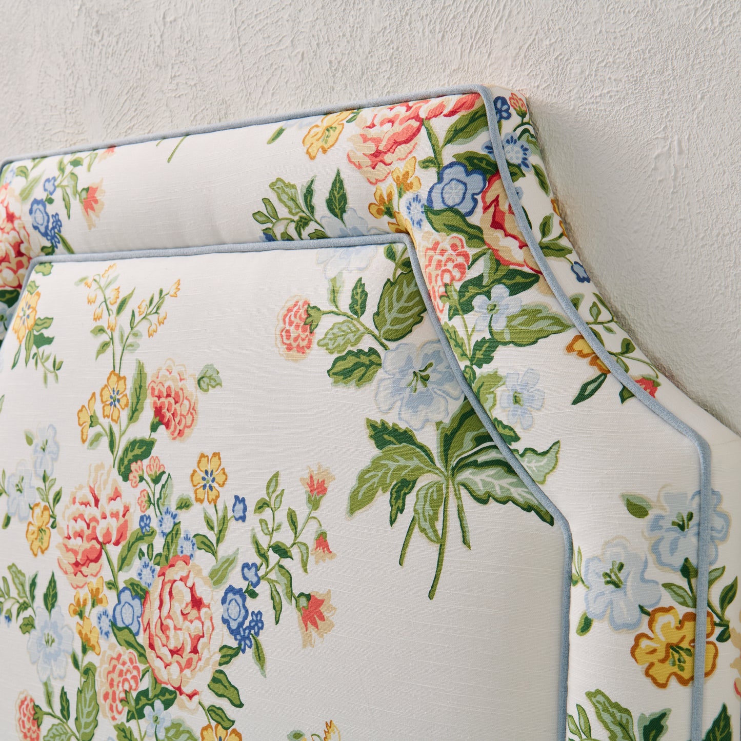 The Addison Twin Headboard - Fabricut Floral Bouquet Fabric - Green Trim