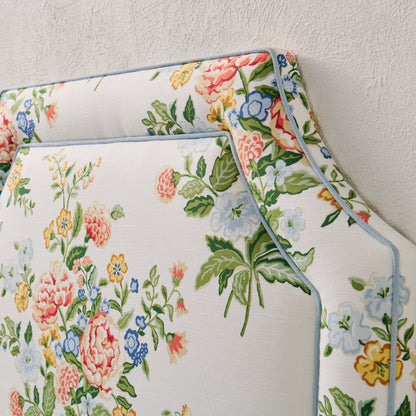 The Addison Twin Headboard - Fabricut Floral Bouquet Fabric - Green Trim