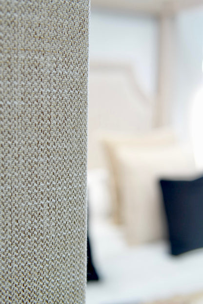 Classic Upholstered King Canopy Bed in Neutral Linen