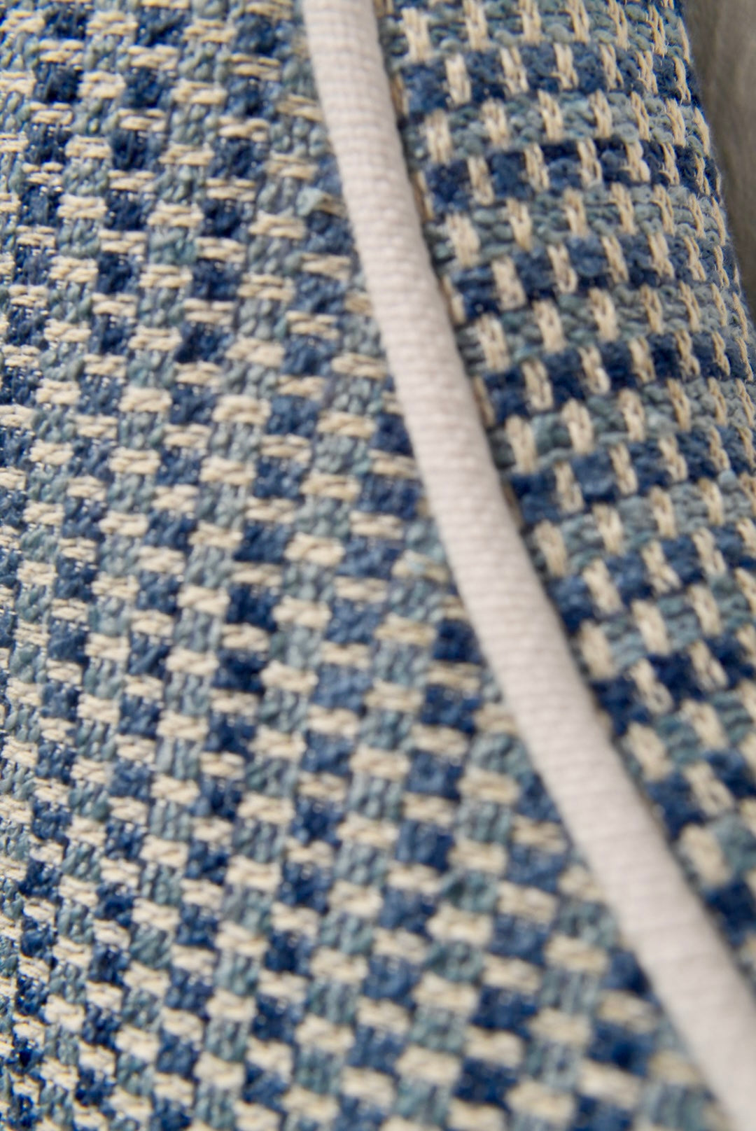 60” H Twin Headboard in Blue and Navy Fabric - White Trim