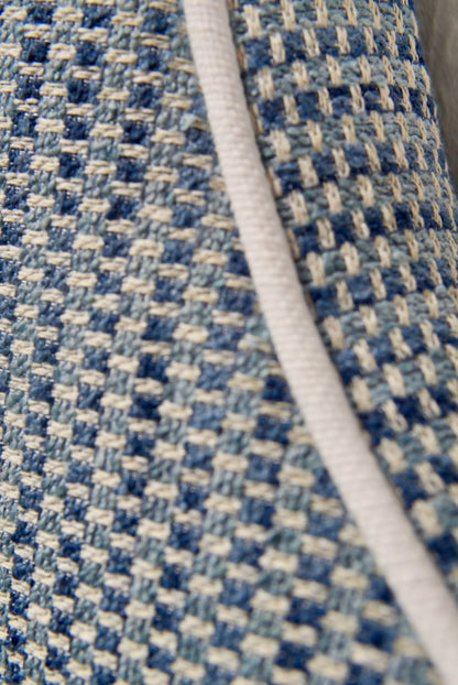 60” H Twin Headboard in Blue and Navy Fabric - White Trim