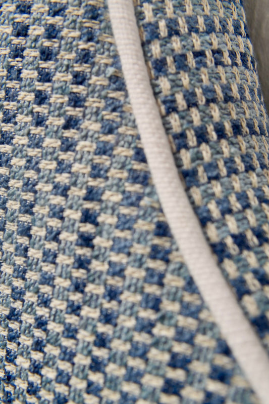 60” H Twin Headboard in Blue and Navy Fabric - White Trim