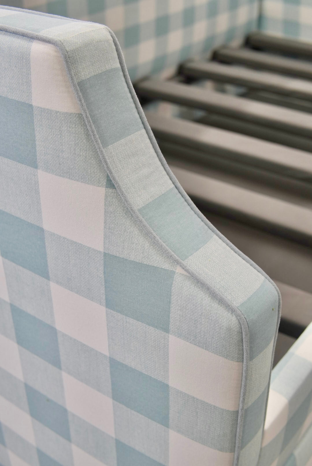 Twin Trundle Daybed - Buffalo Blue Checkered Fabric with Sky Blue Trim