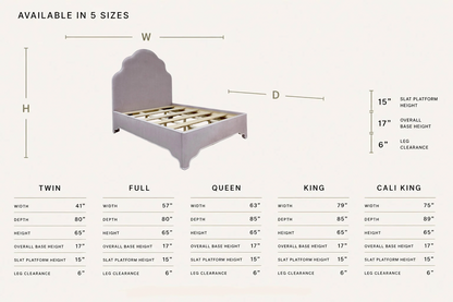The Rachel Queen Bed - Lilac Woven Fabric - White Trim