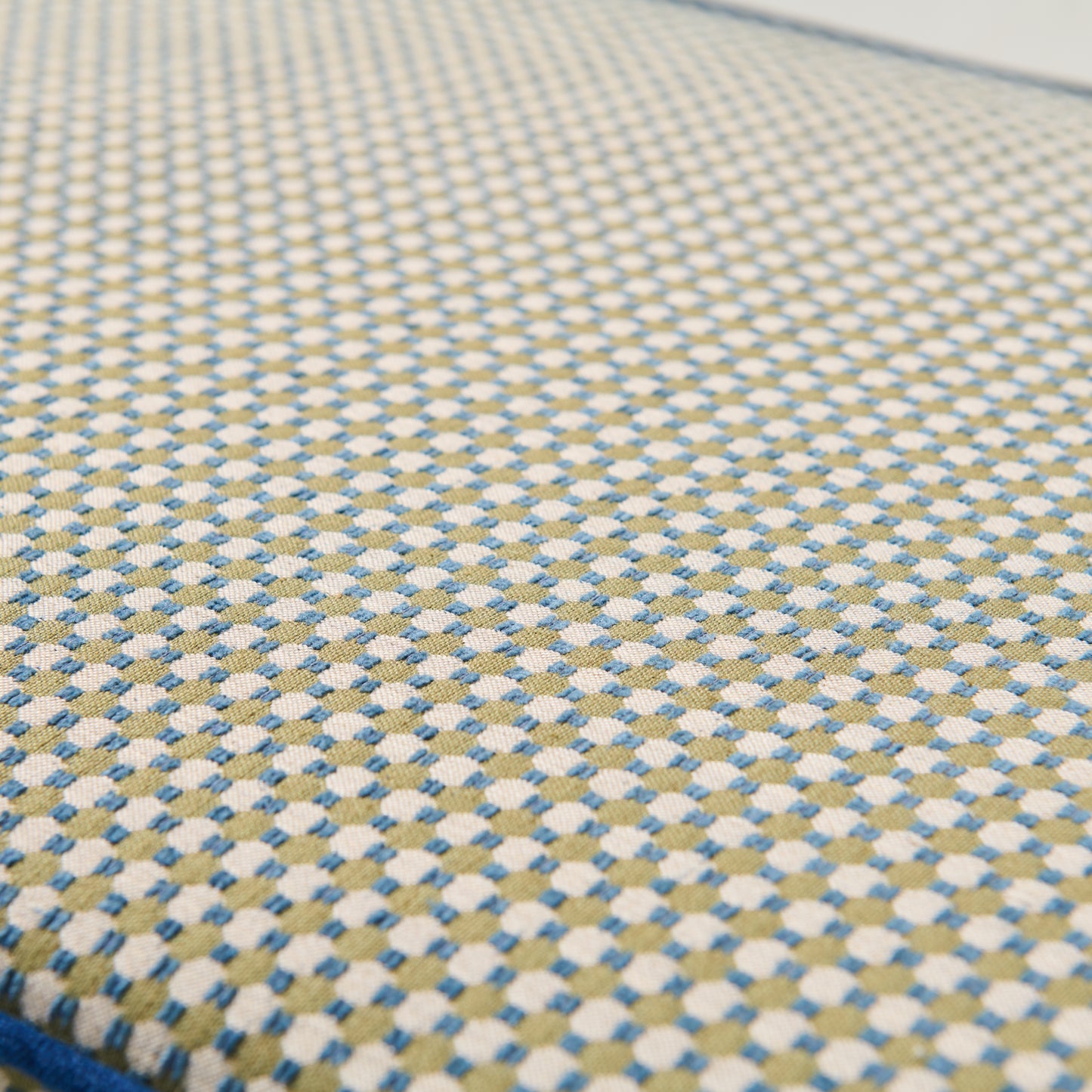 Custom Upholstered Bench in Thibaut Fabric - Navy Trim