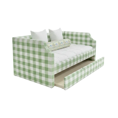 The Addison Twin Trundle Daybed - Buffalo Sage Green Fabric - White Trim