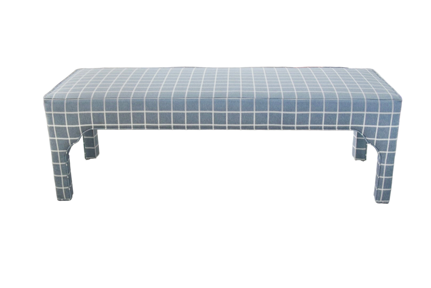 Custom Upholstered Bench in Blue Check Fabric