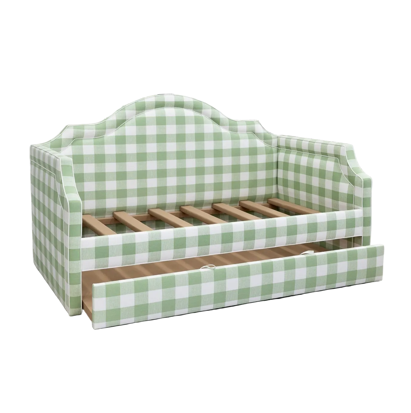 The Grace Twin Trundle Daybed - Buffalo Sage Green Fabric - White Trim