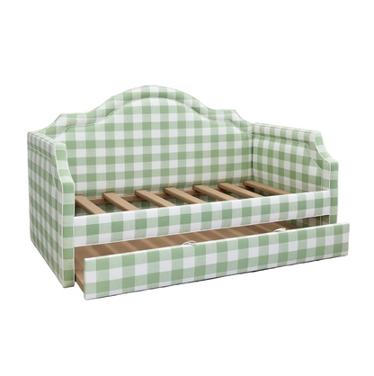 The Grace Twin Trundle Daybed - Buffalo Sage Green Fabric - White Trim