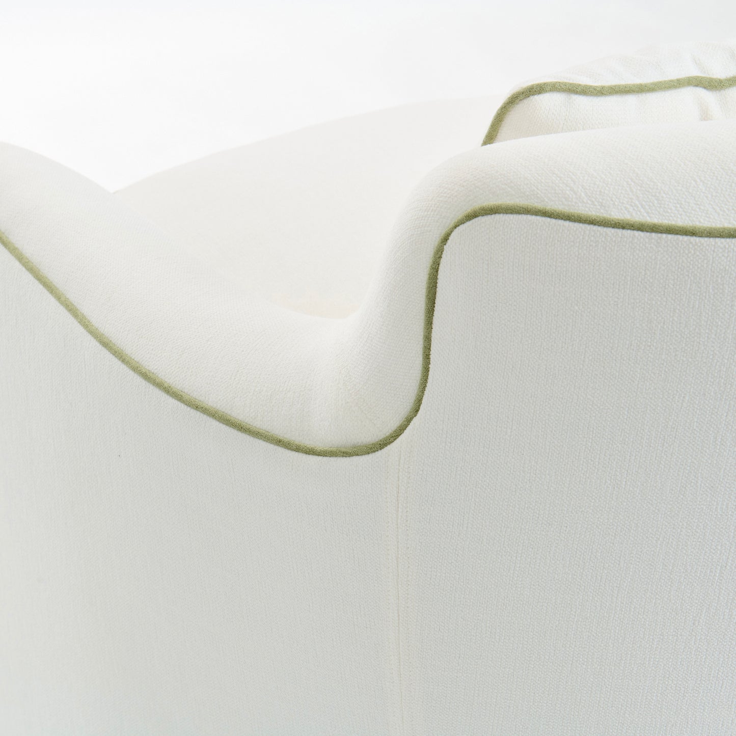 The Scarlett Swivel Chair: Crypton Off-White Fabric - Green Trim