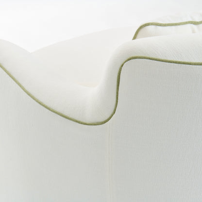 The Scarlett Swivel Chair: Crypton Off-White Fabric - Green Trim