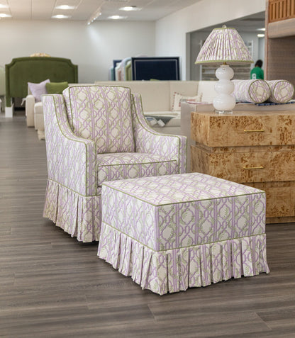 The Camille Glider Chair – Colette  Lavender Fabric - Pistachio Green Trim