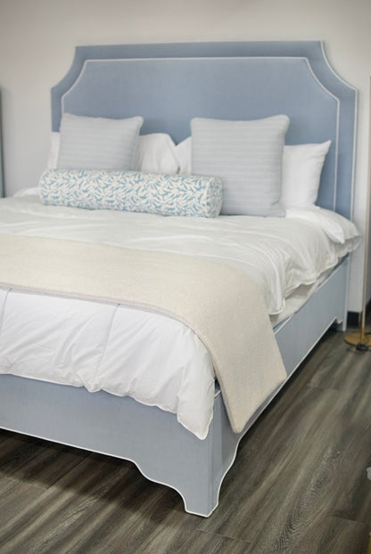 65"H King Bed  - Ashley Blue Chenille Fabric