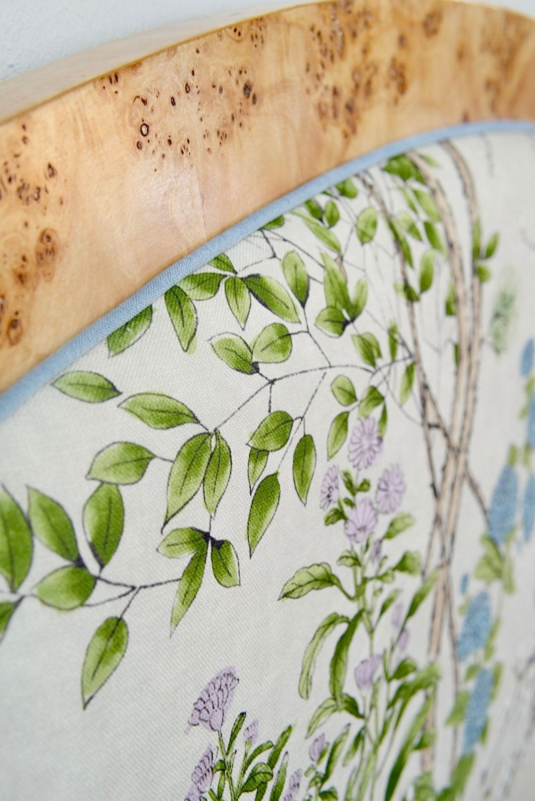 65"H Mappa Burlwood King Bed - Upholstered in Katsura Thibaut Fabric - Blue Trim