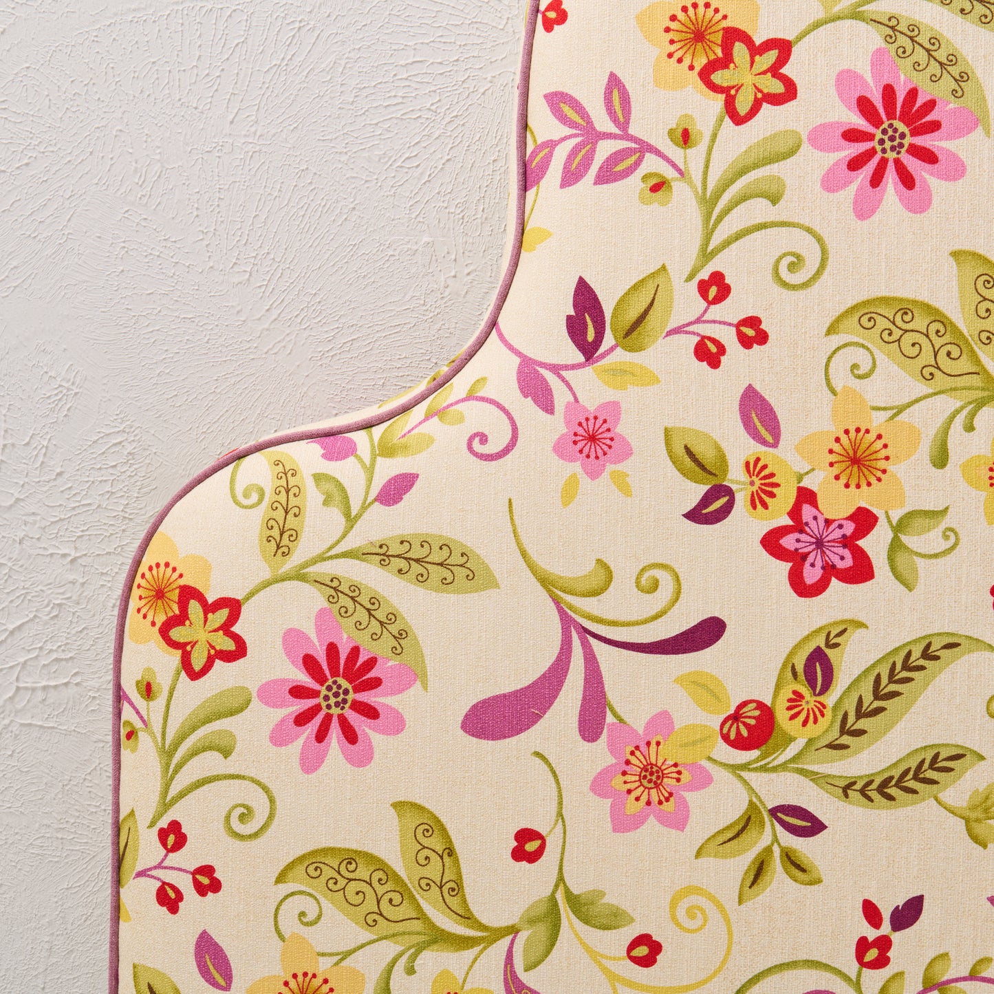 The Rachel King Headboard - Fabricut Floral Orchid Fabric - Lavender Trim