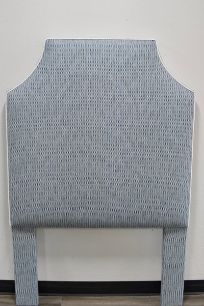 60” H Twin Headboard in Blue and Navy Fabric - White Trim