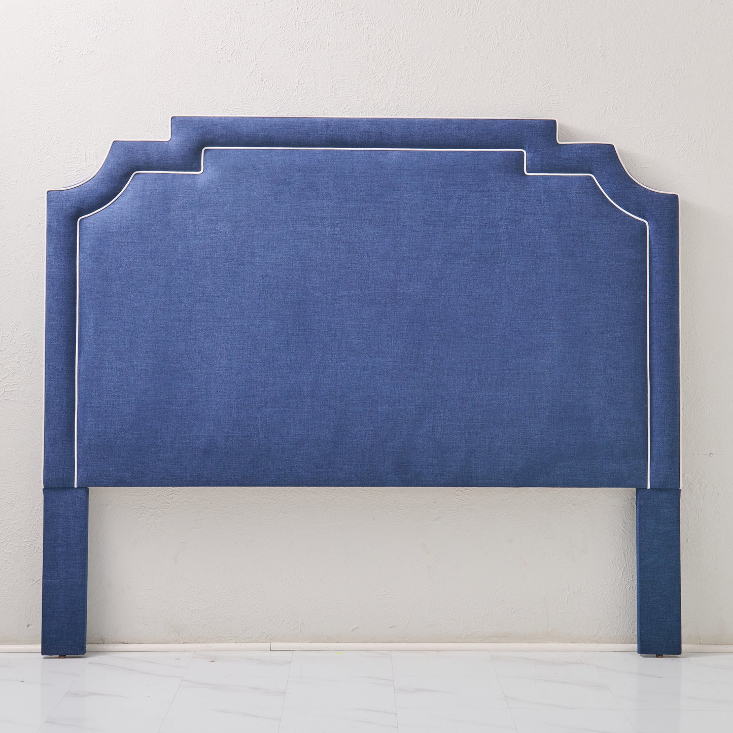 The Martha King Headboard - Navy Woven Fabric- White Trim