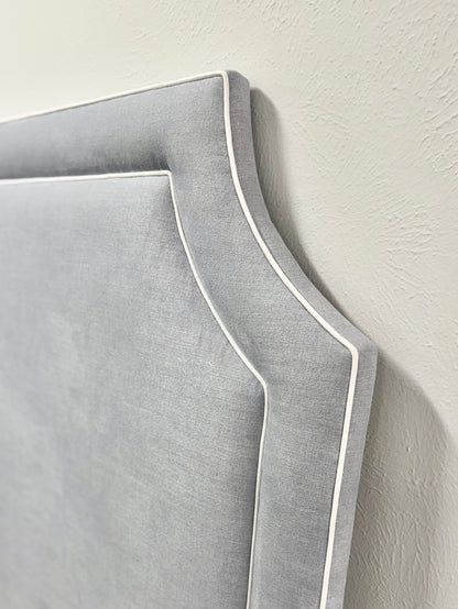 65"H King Headboard in Smoke Gray Woven Fabric - White Trim