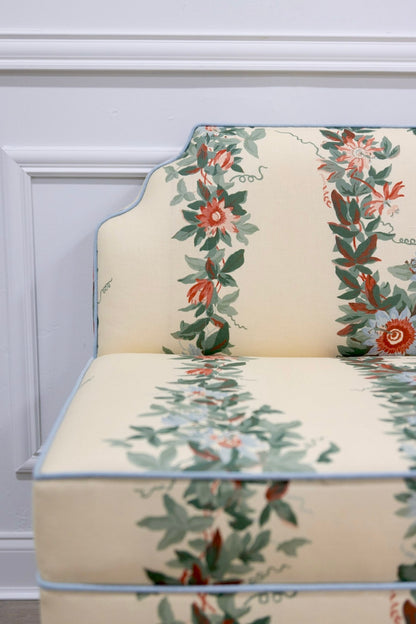 The Helena Banquette – Malmaison Jardin - Sky Blue Piping