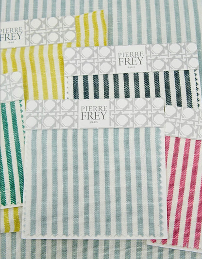 65”H Queen Upholstered Platform Bed - Pierre Frey Upholstery Linen Fabric - Seafoam Green Trim