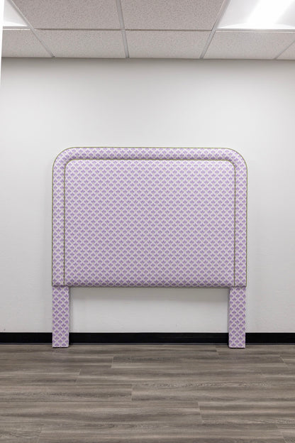 65”H Queen Headboard Only - Lorraine Lavender Floral Linen Fabric - Green Trim